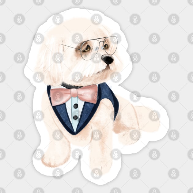 Puppy in glass, bichon frise dog, cute business puppy, bichon in jacket, seriously dog Sticker by PrimeStore